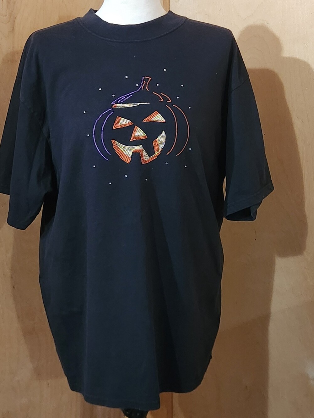 Vintage Halloween Pumpkin 2XL Decorated Originals Rhinestone Jack-O'-Lantern T-
